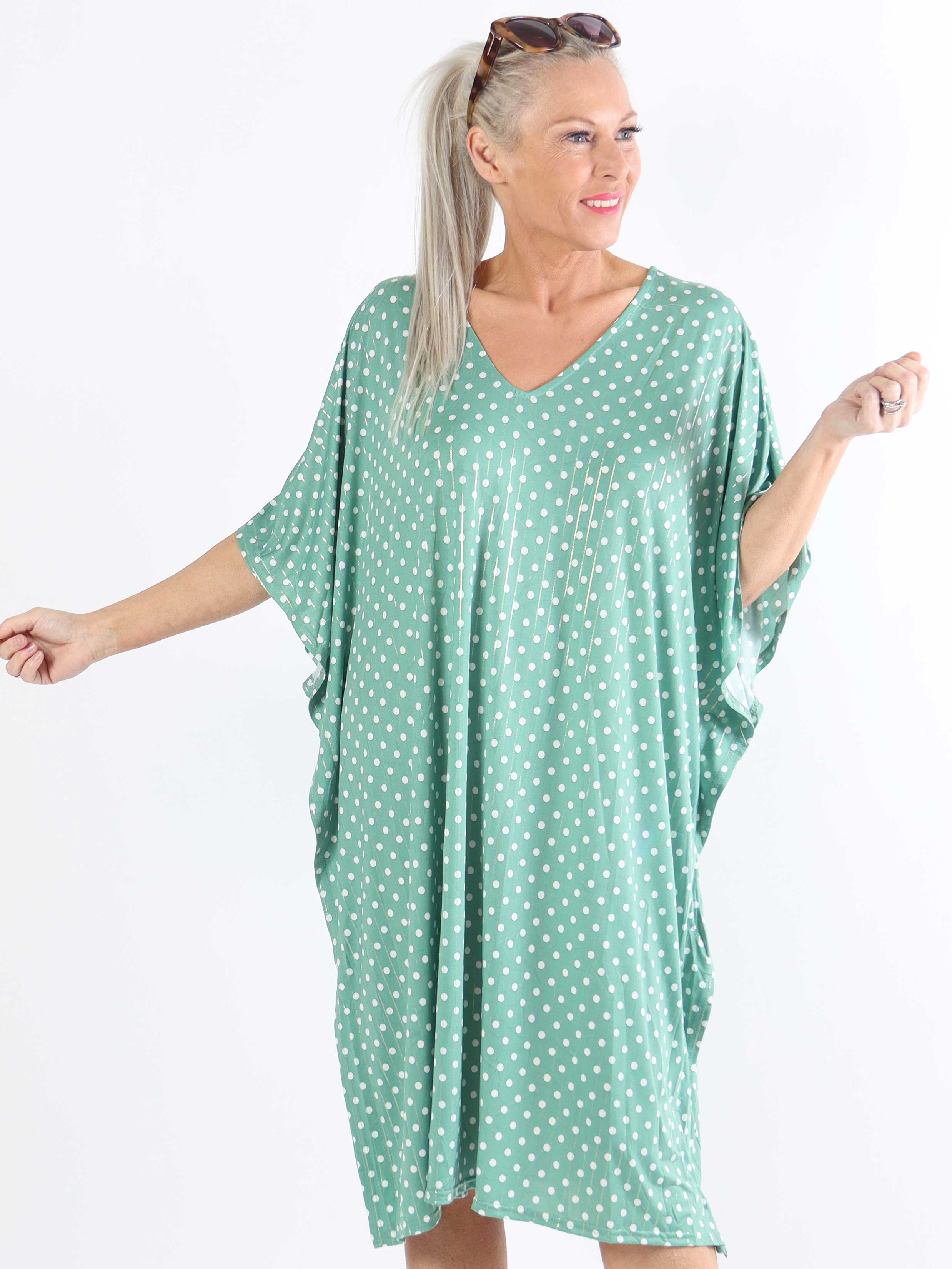 Azmina Dot - Elastisk plus size tunikaklänning i lös passform